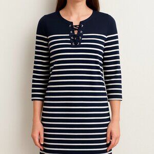 Talbots Navy Striped Warm Cozy Soft Long Sleeve Neutral Sweater Dress [size M]